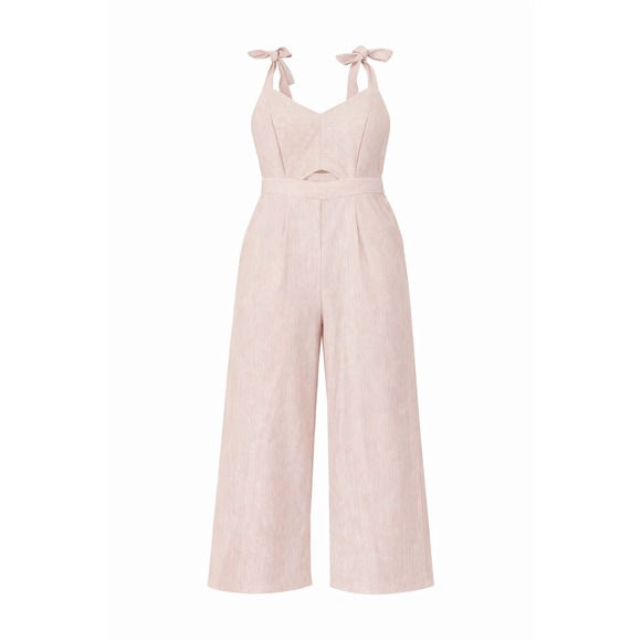 Kaari Blue Pants - KAARI blue Striped Wide Leg Jumpsuit Cutout Tie Shoulders Cropped